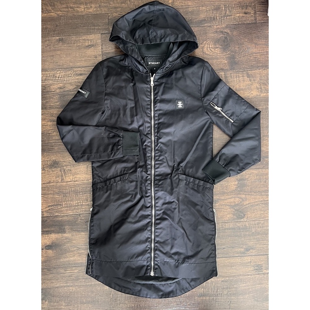 STHEART Black Midi Jacket Logo Earth Detroit XS Urban Street Wear Music Art